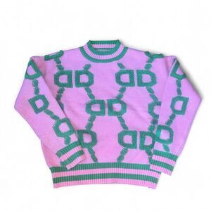 Immodel Women's Pink and Green Knit Sweater SZ M